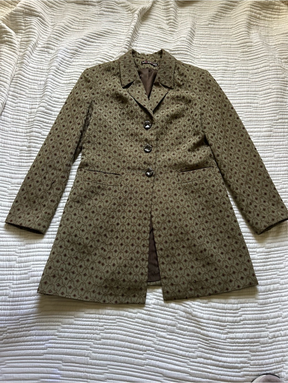 Dalia Brocade Beaded Coat Taupe Vintage Inspired Size 12 - Picture 14 of 16
